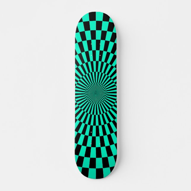 Op Art Wheel - Turquoise and Black Skateboard (Front)