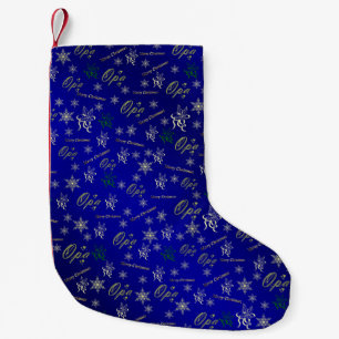 opa happy christmas text in gold and blue stocking