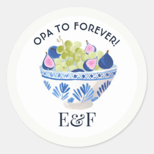Opa to Forever Greek Wedding Figs Grapes Monogram Classic Round Sticker