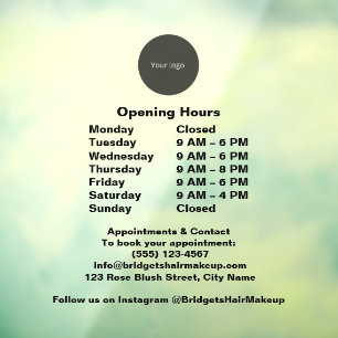 opacity Black Modern business Opening Hours Window
