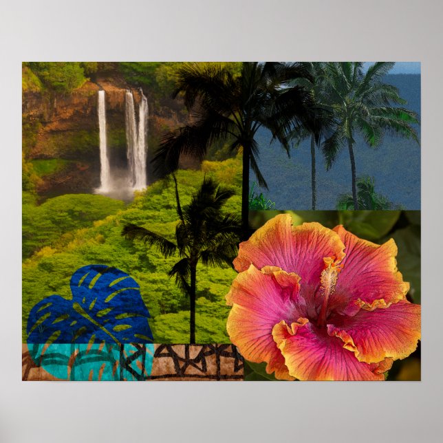 Opaeka'a Falls, Kauai Hawaiian Collage Poster (Front)