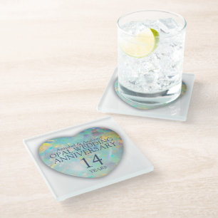 Opal 14th Wedding Anniversary Heart Glass Coaster