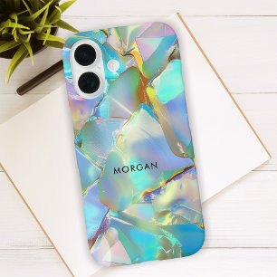Opal Background & Black Name iPhone 16 Case