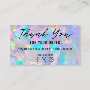 opal background faux foil thank you business card