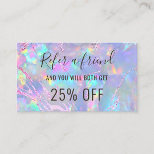 opal background purple foil referral card