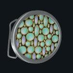 Opal Brooch Gem Gemstone Turquoise Pattern Belt Buckles<br><div class="desc">This belt buckle has a pretty opal brooch pendant pattern with gold chains. This unique printed design is made to look like opals arranged in a sort of mosaic on a black, customisable background. The oval shapes have an opaque mother-of-pearl feel with swirls of blue, green and white. It's a...</div>