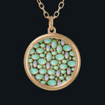 Opal Brooch Gem Gemstone Turquoise Pattern Gold Plated Necklace<br><div class="desc">This necklace has a pretty opal brooch pendant pattern with gold chains. This unique printed design is made to look like opals arranged in a sort of mosaic on a black, customisable background. The oval shapes have an opaque mother-of-pearl feel with swirls of blue, green and white. It's a beautiful,...</div>