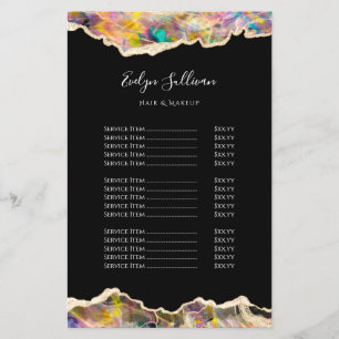Opal design on black price list flyer