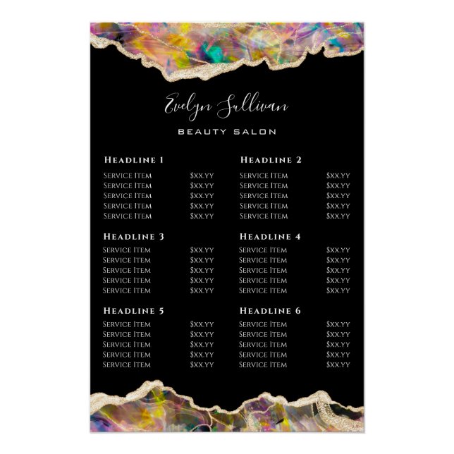 Opal Design on Black Price List Glossy Poster (Front)