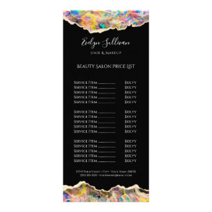 opal design on black price list rack card
