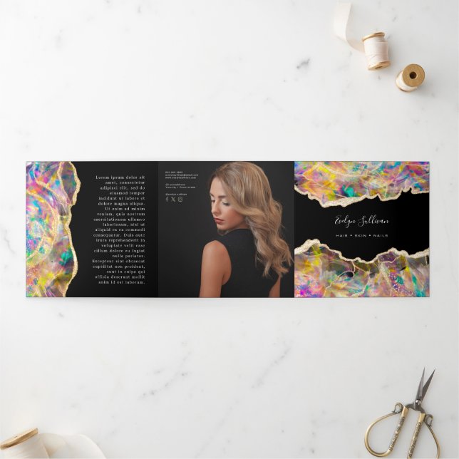 Opal Design on Black Trifold Brochure (Outside)