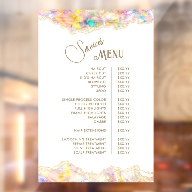 Opal Design Services Menu (Sheet 2)