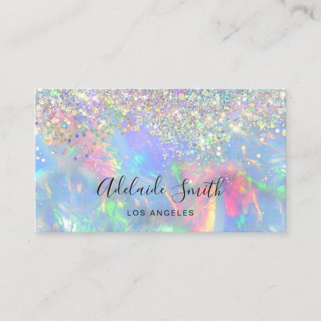 opal gemstone faux glitter business card (Front)