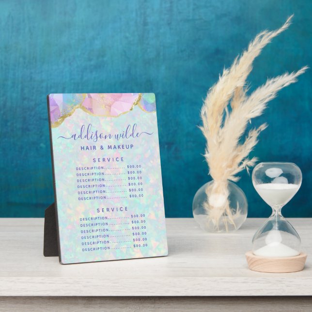 Opal Gemstone Pastel Business Price List Menu Plaque (Side)