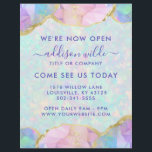 Opal Gemstone Pastel Modern Business Opening Flyer<br><div class="desc">Opal Gemstone Pastel Modern Business Opening Flyer. This design features colourful rainbow pastel opal gemstones in a contemporary artsy style accented with gold glitter edges. This bright girly design is perfect for any professional business woman looking for a fun artistic corporate idenity. Perfect for an event planner, makeup artist, hair...</div>