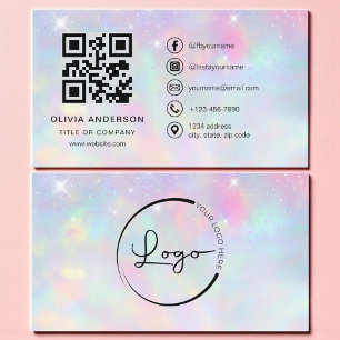 Opal Glitter Minimalist QR Code Business Card