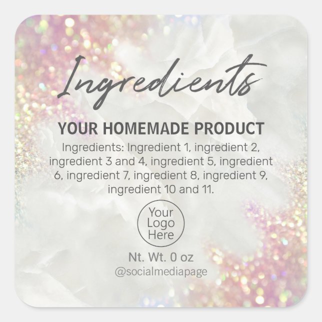 Opal Glitter On Marble Ingredient Labels (Front)
