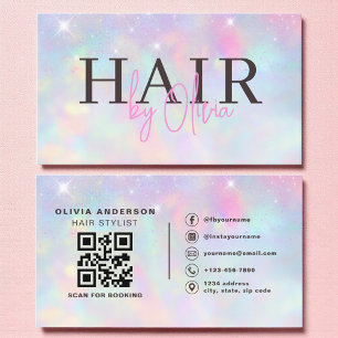 Opal Glitter QR Code Hair Stylist Modern Business Card
