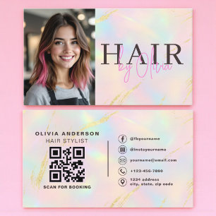 Opal Gold Glitter Hair Stylist Photo QR Code  Business Card