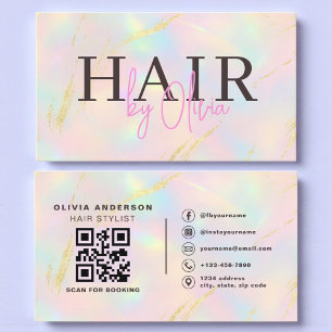 Opal Gold Glitter QR Code Hair Stylist Modern Business Card