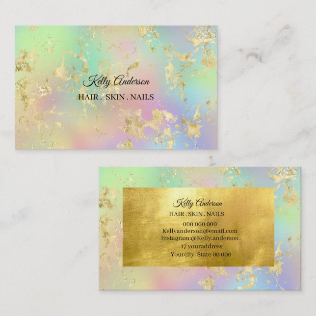 Opal gold textures marble business card (Front/Back)