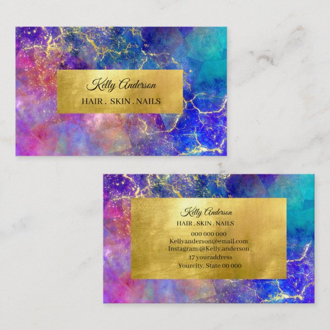 Opal gold textures marble business card (Front/Back)