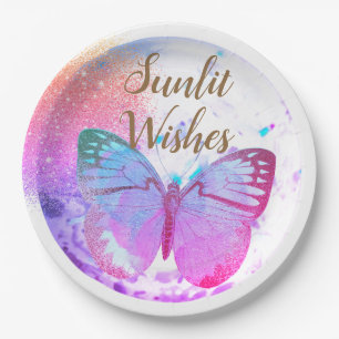 Opal  Golden Rainbow Shimmer Butterflies Paper Plate