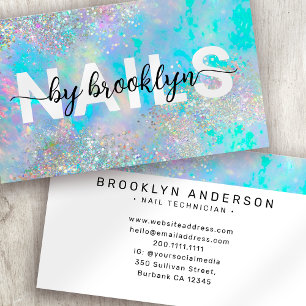 Opal Holographic Glitter Script Nail Artist Business Card