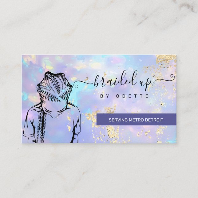 Opal Holographic Hair Braider Stylist Hair Salon B Business Card (Front)