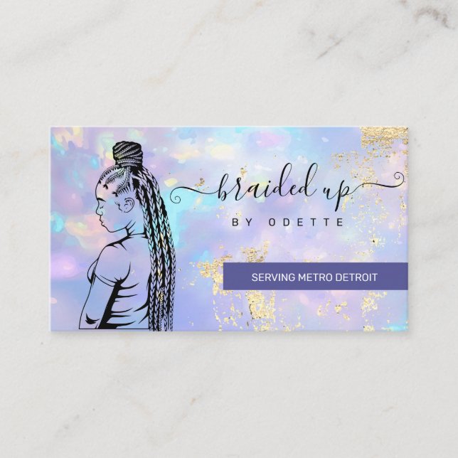Opal Holographic Hair Braider Stylist Hair Salon Business Card (Front)