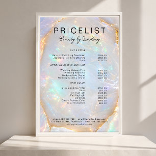 Opal Holographic Marble Salon Price List Poster