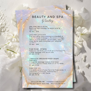 Opal Holographic Marble Salon Pricelist Flyer