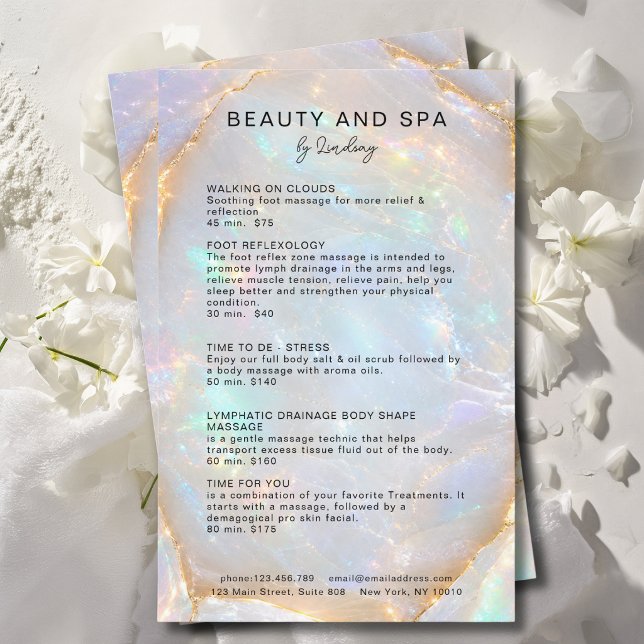 Opal Holographic Marble Salon Pricelist Flyer (Opal Holographic Marble Salon Pricelist Flyer)