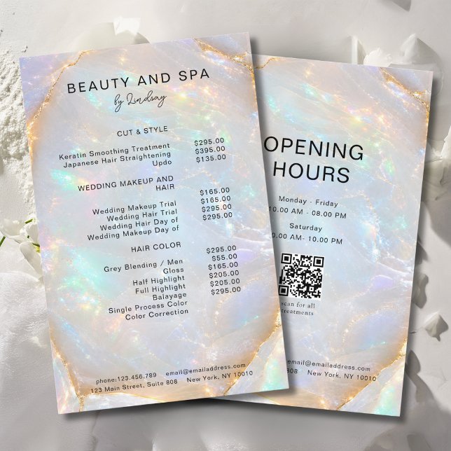 Opal Holographic Marble Salon QR Code Pricelist Flyer (Opal Holographic Marble Salon QR Code Pricelist Flyer)