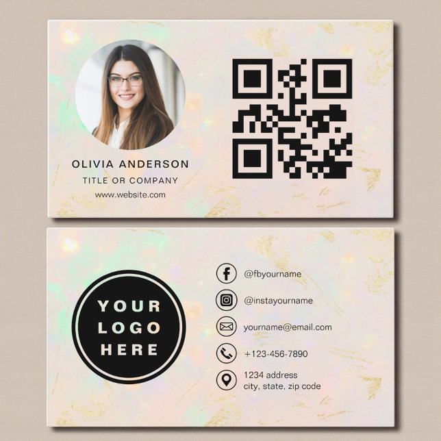 Opal Modern Minimalist Photo with QR Code Business Card (Creator Uploaded)