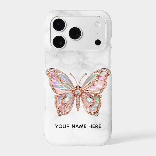 Opal Rose Gold Diamond Butterfly Custom Case (Back)