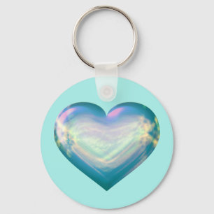 Opal Satin Heart Key Ring