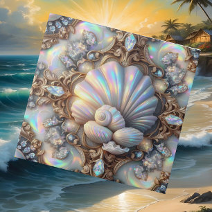Opal Seashells Coastal Faux Diamond Ceramic Tile