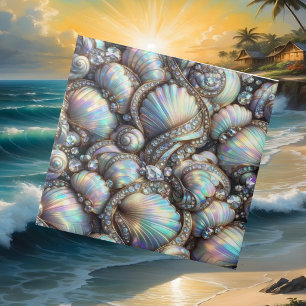 Opal Seashells Faux Diamond Coastal Ceramic Tile