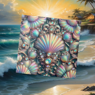 Opal Seashells Faux Diamond Coastal Ceramic Tile