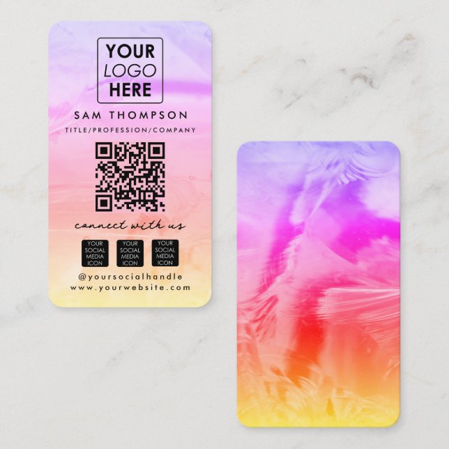 Opal Stone Connect with Us Social Media QR Code Business Card (Front/Back)