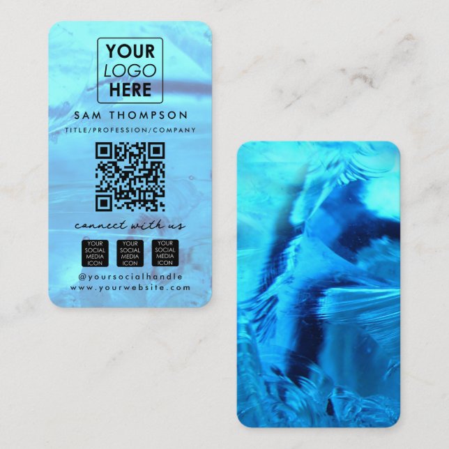 Opal Stone Connect with Us Social Media QR Code Business Card (Front/Back)