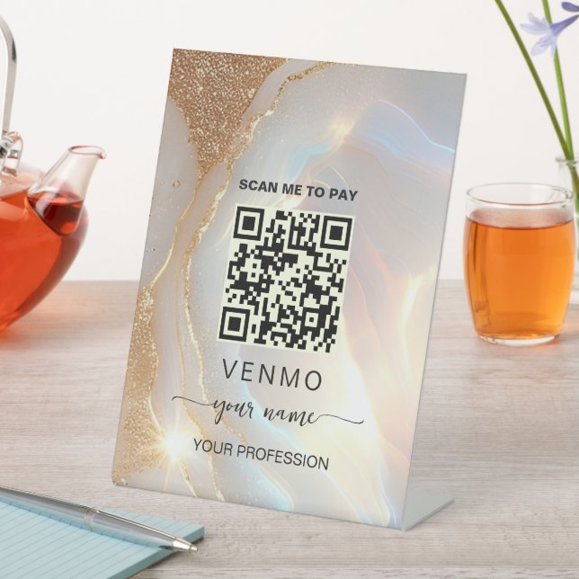 Opal stone gold venmo Payment Qr code  Pedestal Sign (In SItu)