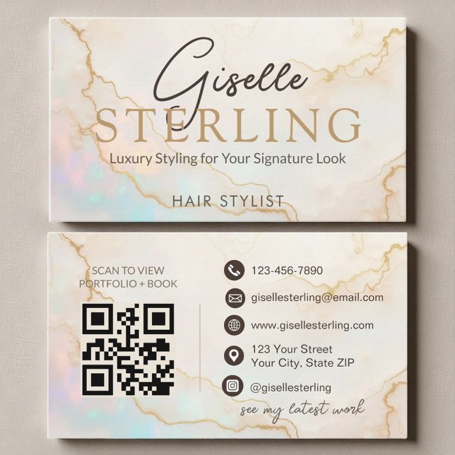 Opal Stone Hair Stylist QR Code Business Card (Creator Uploaded)