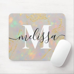 Opal Stone Monogram Calligraphy Mouse Pad