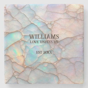 Opal Stone Pastel Colour Personalised Coaster