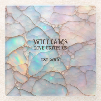 Opal Stone Pastel Colour Personalised Glass Coaster
