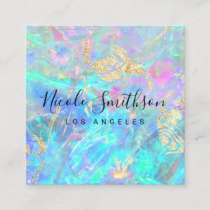 opal texture and faux gold details square business card
