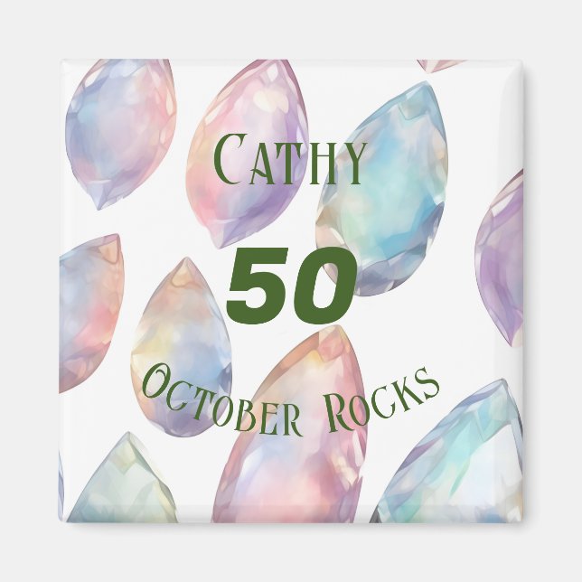 Opal-Themed October Birthday Anniversary Custom Magnet (Front)