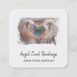 *~* Opal Two Heart QR Angel Wings AP78 Gold Square Business Card
